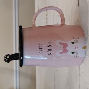 Cute little rabbit cup with spoon and lid, pink